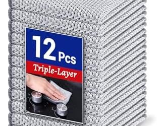 12 PCS 3-Layer Non-Scratch Multipurpose Steel Wire Dishcloths – Reusable Quick-Dry Odor-Free Scrub Cloths for Dishes, Kitchen Cleaning Cloths for Cookware, Sinks, Stove Tops(7.87X7.87)