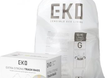 EKO 21 Gallon / 50-90 Liter, 60 Count Drawstring Trash Bags, Extra-Strong Unscented Garbage Bags, Easy-Dispense Roll for Kitchen & Household Use, Code G, White